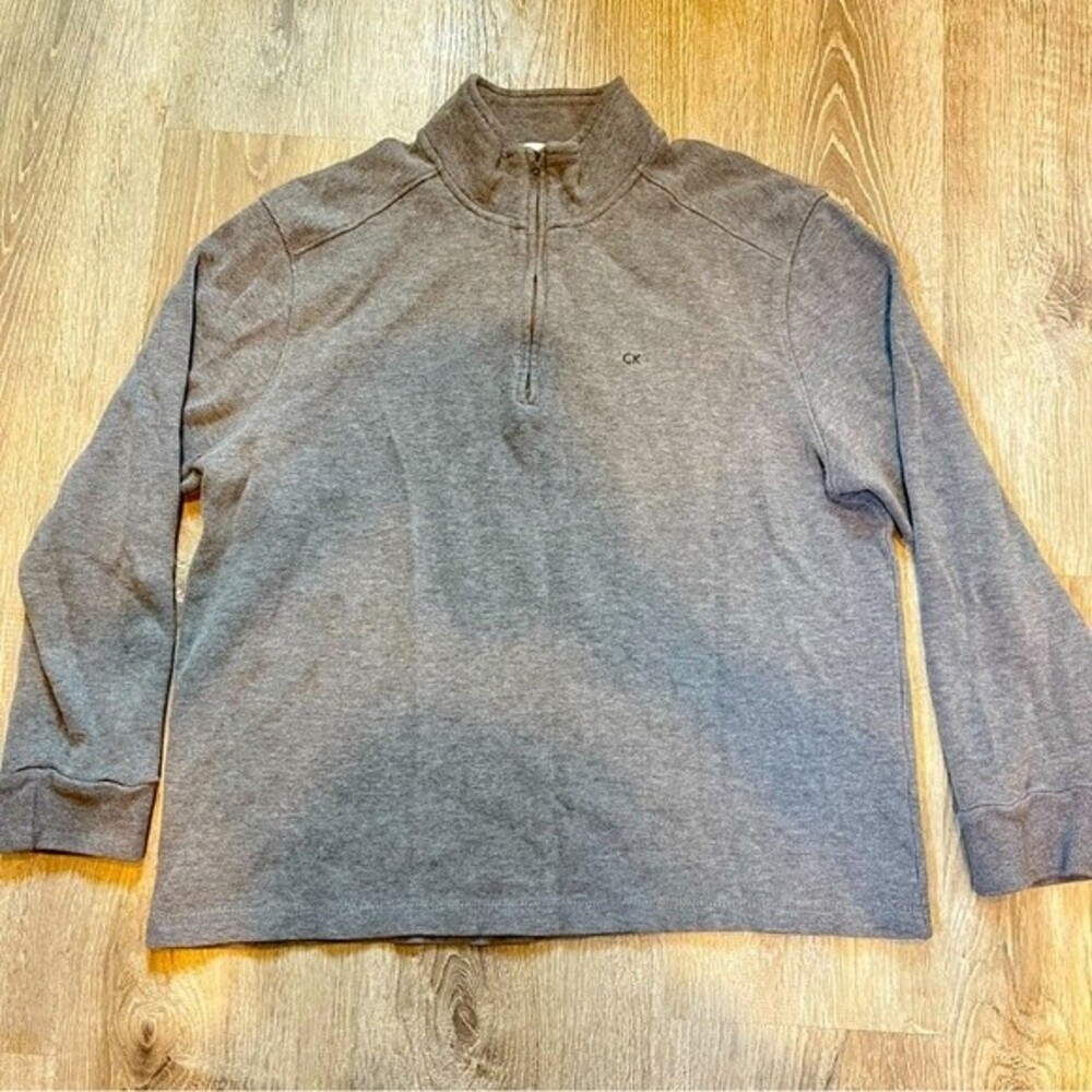 Calvin Klein Heather Grey Cotton Knit 1/4 Zip Pullover Size Large